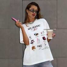 Camiseta de manga corta 100% algodón, de diseño exclusivo, moderno y elegante, estilo americano de gran tamaño. - Blanco - Ver 2