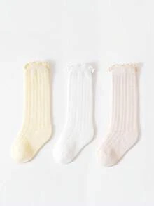 3 đôi tất trẻ em viền ren lưới, tất cao đến đầu gối màu trắng kiểu công chúa cho bé tập đi. - trắng - Xem 10