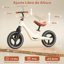 Bicicleta de Balance para Niños, Coche de Equilibrio Infantil con Pedales y Ruedas Neumáticas Amortiguadoras 12 Pulgadas, Asiento Ajustable y Manillar Completo, Edades de 2 a 5 Años - Rojo - Ver 10