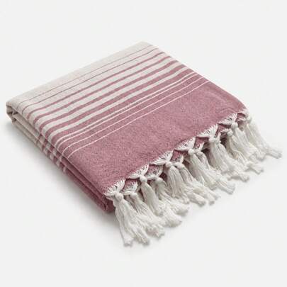 100% Cotton Turkish Beach Towel - Striped Peshtemal With Tassels- Quick-Dry & Soft Boho Beach Blanket