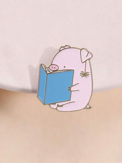 Broche de esmalte de cerdo leyendo, insignia de cerdo amante de los libros, accesorio de moda para amantes de los libros, idea de regalo única