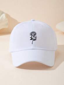 1顶印花玫瑰棒球帽，可调节户外休闲防晒帽，运动帽，沙滩帽，旅行帽 - 白色 - 查看 5