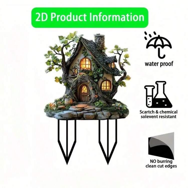1 chiếc cọc trang trí sân vườn hình nhà cây cổ tích bằng acrylic thanh lịch, đa năng dùng trang trí ngoài trời cho cây trồng trong chậu và luống hoa, lý tưởng làm quà tặng kỷ niệm và Giáng sinh, chủ đề khu vườn, không có chữ, dùng trang trí luống hoa. - A - Xem 9