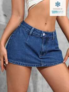 Tall Minifalda vaquera ultracorta, de moda para el verano - Azul lavado oscuro 3 - Ver 5