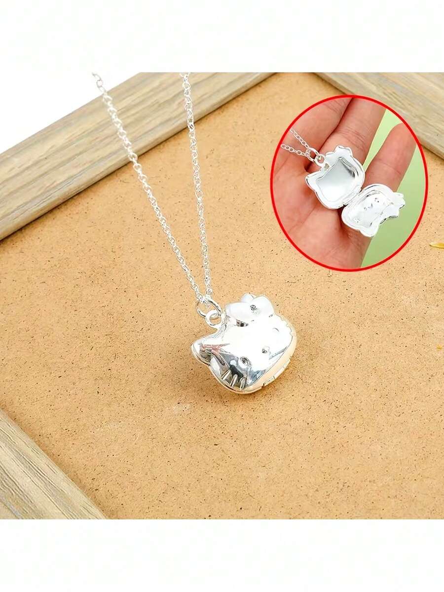 【Hello Kitty 项链】Y2K 饰品 - 1 件可爱 Sanrio Hello Kitty 猫咪吊坠项链 - 送给女性的完美礼物 - 銀色 - 查看 1