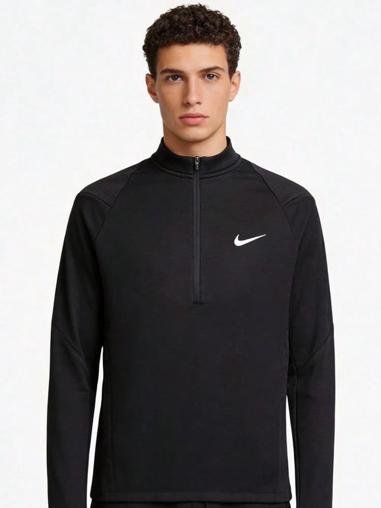 Nike Dri-Fit STRIDE HZ MIDLAYER Black Sport Comfort Raglan Sleeve High Neck Long Sleeve T-Shirt For Men - 黑色 - 查看 1