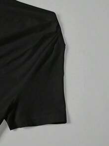 Camiseta de punto elástica de unicolor con hombro asimétrico y manga corta fruncida, multicolor, estilo carnavalesco, elegante para primavera/verano para mujeres - Multicolor 7 - Ver 10