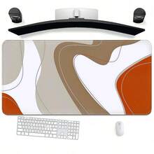 1pc Bohemian Style Abstract Brown Line Oversized Mouse Pad / Gaming Mouse Pad -- XXL Fabric Material -- Ultimate Tracking And Stability Performance -- Professional Gaming Grade Mouse Pad -- Non-Slip And Stable -- Full Desk Coverage -- PC Accessory -- Natural Beige And Brown Wavy Line Design Computer Keyboard And Mouse Pad, Suitable For Office, Home And Gaming Scenes - Bohemian Abstract Style - View 27