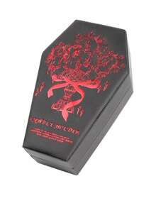 Gothic Coffin Jewelry Storage Box, Black With Red Embossed Design, Portable Jewelry Organizer For Rings, Necklaces & Earrings, Perfect Goth & Alt Gift - Multicolor - View 11