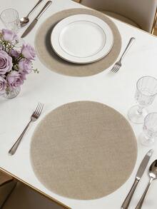 1pc Round Linen Coarse Burlap Placemat, Trivet, Heat Resistant Dining Mat, Suitable For Kitchen And Dining Room, Can Be Used As Wedding Tablecloth, Wedding Decor, Home Decor, Room Decor, Applicable For Wedding Banquet, Birthday Party, Family Gathering, Restaurant Decor - Multicolor - View 4
