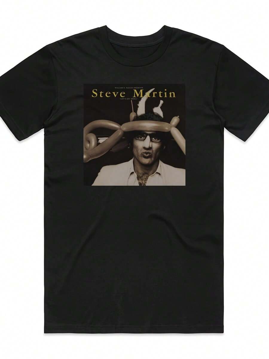 Camiseta de manga corta con cuello redondo informal de Steve  Lets Get Small Album Cover para hombre y mujer, cómoda y transpirable, para todas las estaciones, ropa diaria asequible y regalo perfecto para fans y amigos, estilo streetwear, envío local. Una camiseta de manga corta adecuada para el hogar, uso diario, fiestas y viajes, perfecta como regalo para amigos o familiares. - Negro - Ver 1