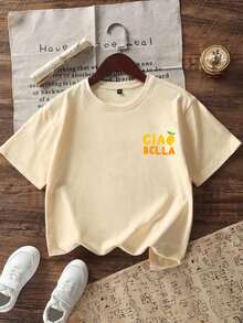Tween Girls' Casual Funny Print Crew Neck Short Sleeve T-Shirt, Summer Top - Apricot - View 6