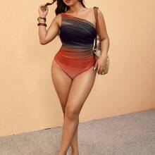 Elaquor Plus Size Women Ombre Ruched One-Piece Swimsuit, Fashionable Vacation - Rosa - Ver 6