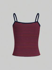 Camiseta de tirantes a rayas minimalista y de moda, regalo para amigos - Rojo - Ver 2