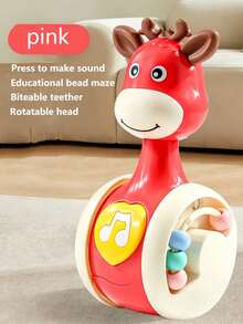 Giraffe Baby Rolling Rattle Toy With Teether -Press Music Button, Encourages Crawling, Educational Numbers - Multicolor - View 8