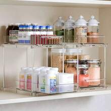 1/2pc Acrylic Pull-Out Kitchen Storage Rack, Smooth Surface, Multi-Functional Spice Organizer, Suitable For Home And Restaurant Sink Cabinets And Drawers. - Multicolor - View 11