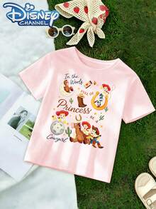Toy Story Cowboy Adventure Print, A Cute, Fresh, And Stylish Disney Girls' Round Neck T-Shirt Made Of 100% Pure Cotton, Is The Ideal Choice For Daily Wear, Holiday Leisure, Outdoor Exploration, Campus Life, And Shopping Trips. It's Also A Summer Must-Have And Makes An Excellent Disney Gift For Both Girls And Boys. - Hồng - Xem 2
