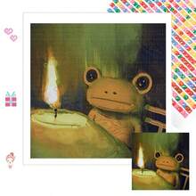 1pc New 5D Round Acrylic Diamond Painting, Featuring Frog And Candlelight Theme, Mosaic Crafts. Suitable For Home Wall Decor, Adding Artistic Atmosphere. Handmade, Warm And Creative, Ideal Gift For Girlfriend, Parents, Friends On Holidays, Without Frame - round diamond - View 4
