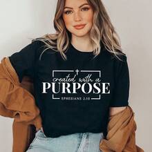 Camiseta para Mujer con la Frase 'Created With A Purpose Bible', Camiseta Holgada de Cuello Redondo - Negro - Ver 12