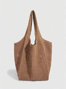 Personalized Slouchy Fashion Simplicity Leisure And Versatile Shoulder Tote Bag, Holiday Decorated Starfish Shells, Large-Capacity Retro Shoulder Straw Bag, Suitable For Daily Travel, Travel And Vacation, Etc. - Khaki - View 10