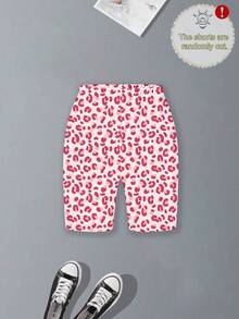 2pcs Girl Set Round-Neck Short-Sleeve T-Shirt With Star Pattern Cherry Prints And Pink Leopard Print Shorts Casual Summer Girls Outfits Set - Apricot - View 5