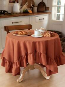 1 pieza Mantel con volantes estilo granja vintage color caramelo, tela cuadrada tipo lino apta para comedor, cocina, mesa de café, decoración de boda - caramelo - Ver 5