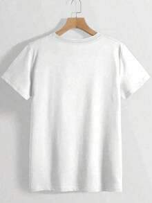 1 pieza: Camiseta de manga corta con cuello redondo y estampado de letras "Let's Glow Crazy" para mujer, esencial para el verano vibrante, top casual de primavera, 180g, 100% algodón. - Blanco - Ver 2
