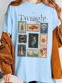 Camiseta Vintage de la Película Twilight para Mujer, Camiseta Gráfica Retro de Vampiros y Lobos, Ropa Clásica de los 2000 con Estética Cinematográfica Y2K, Estilo Gótico de Terror y Romance, Camiseta Retro de la Saga Twilight 2026 - Estilo Urbano Vintage Unisex, Camiseta Holgada de Algodón de Manga Corta con Cuello Redondo, 100% Algodón. - Azul - Ver 4