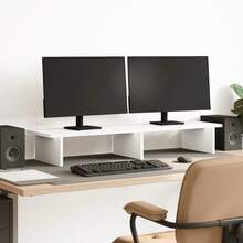 Soporte para monitor vidaXL blanco, 100x27x15 cm, madera maciza de pino. - Blanco - Ver 1