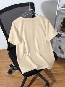 1pscSHEIN Camiseta Holgada de Manga Corta con Cuello Redondo y Gráfico en 3D en Relieve, Estilo Casual Minimalista para Mujer, Ideal para Verano, Top de Verano, Top Rojo, 100% Algodón. - Albaricoque - Ver 3