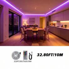1 pieza Tira de luz LED RGB alimentada por USB con control remoto de 44 teclas, múltiples opciones de color, adecuada para sala de estar, dormitorio, sala de computadora, decoración de escaleras y diversas decoraciones navideñas - Tira de luz RGB 3535 de 44 teclas - Ver 13