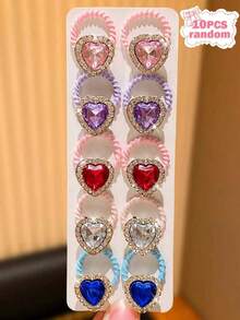 10pcs Y2K Premium Heart-Shaped Kids Hair Ties, Children's Hair Accessories, Gift For Girls, Party Favors, Year-End Gift For Kids - Multicolor - View 9