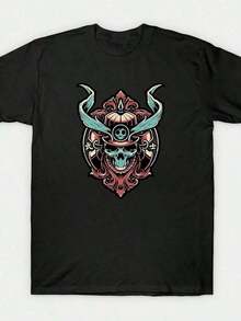 Camiseta negra de hombre con cuello redondo y diseño de calavera samurái, disponible en tallas S,, L, XL, 2XL y 3XL - Negro - Ver 9