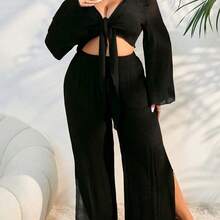 Swim Lushore Plus Size Women's Plain & Simple Daily Chiffon Kimono Cover Up Summer - Negro - Ver 4