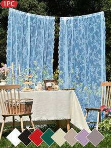 1 pieza Cortina de panel con ribete de encaje beige, cortina divisoria de estilo bohemio con patrón floral semi-transparente, cortina decorativa para ventana para dormitorio, sala de estar, decoración del hogar, adecuada para todas las estaciones (no incluye sujetadores) - Multicolor - Ver 2