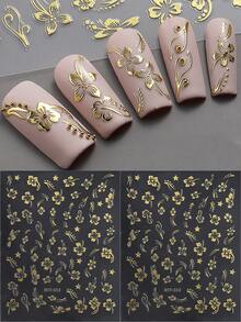 2 piezas Pegatinas de arte de uñas 3D de flor de hibisco, calcomanías de uñas florales rosa y blancas, láminas de uñas de hojas tropicales para el verano - Multicolor - Ver 15