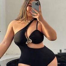 Swim  2026 New Plus Size Women Solid Color Halter Backless One-Piece Swimsuit With Detachable Straps - Rojo - Ver 2