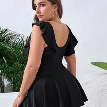 Swim Lushore Plus Size Women Solid Color Ruched Casual Beach Dress - Burdeos - Ver 3