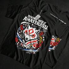 Okami UniS1ex TShirt, White Wolf Legend, j1apanese Myth, AmateR1ASu, j1apan Rising Sun, Video Game, Otaku Gift for Her, N1intendo, Pop Culture.JPG - Negro - Ver 1