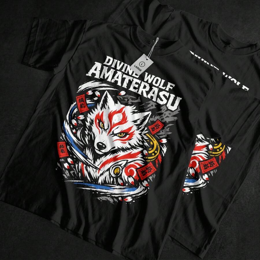 Okami UniS1ex TShirt, White Wolf Legend, j1apanese Myth, AmateR1ASu, j1apan Rising Sun, Video Game, Otaku Gift for Her, N1intendo, Pop Culture.JPG - Negro - Ver 1