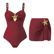 Swim Oasis 2pc Women's Cute Pentagram Decor Casual Vacation One-Piece Swimsuit Women's Swimwear Women's Swimsuits Tummy Control Women's Swimsuit 2 Pieces Pool Party Outfit For Women Swimsuit With Skirt - Rojo violeta - Ver 1