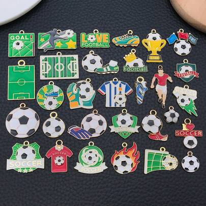 1pack Soccer Football Enamel Charms, Gold Plated Alloy Sports Theme Pendant Charms For Jewelry Making, DIY Bracelet Necklace Earrings Supplies
