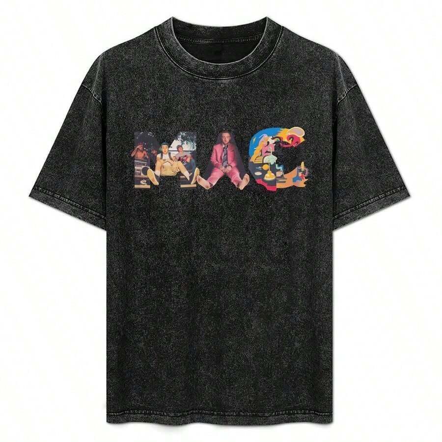 New Summer Loose Fit T-Shirt With Print And Crew Neck, Vintage Rapper Head Print T-Shirt, Vintage 90s Music T-Shirt, Unisex 100% Cotton Short Sleeve Top For Men, Global Fashion Sets, Cotton Summer Clothes, Men's T-Shirts, Graphic T-Shirts, Urban Clothing, Funny T-Shirts, Purple Matching Set For Couples. - 黑色加厚版 - 查看 1
