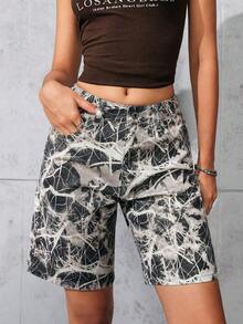 Shorts Bermuda de Mezclilla Casuales de Corte Holgado para Mujer con Bolsillos - Multicolor - Ver 1