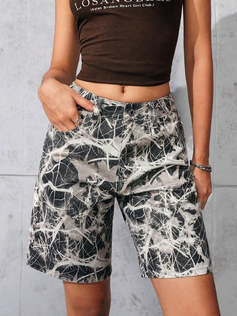 Shorts Bermuda de Mezclilla Casuales de Corte Holgado para Mujer con Bolsillos - Multicolor - Ver 1