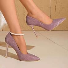 Giày cao gót 10cm kiểu dáng hộp đêm bằng da PU, phù hợp cho mọi mùa. - Hồng - Xem 13
