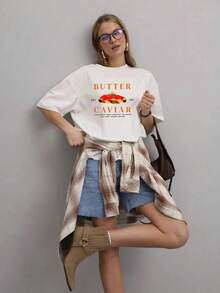 Camiseta de algodón 100% de estilo lindo, estilo BF, retro americano, casual, moderna, cómoda, holgada y versátil para el verano. - Blanco - Ver 9