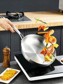 316 Stainless Steel Glossy Frying Pan, 3-Layer Steel Material, Non-Coated Frying Pan, Long Handle Frying Pan, Vanadium Steel Bottom, Suitable For Various Induction Cooktops And Ovens, Fast Heating, Dishwasher , Cookware, Heavy Duty Non-Stick Pan, Kitchen Pot - View 3