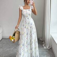 Elenzya Women's Floral Print Ruched Waist Elegant Long Dress, Suitable For Dates And Parties - Rosa Pálido - Ver 8
