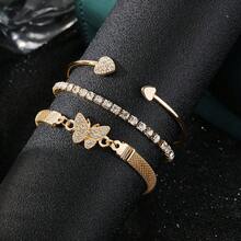 VKME Juego de 3 pulseras de cadena de metal con circonita y cadena retorcida - Golden B - Ver 4